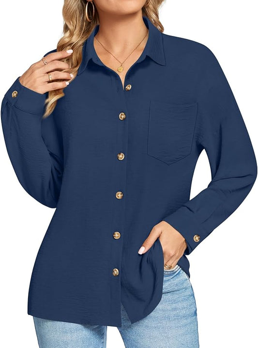 Amazon Button Down Long Sleeved Boyfriend Shirt Navy Size Small (8-10) RRP £22.04