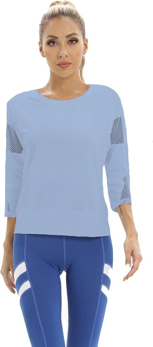 Amazon 3/4 Sleeved Yoga Top Fitness Gym Blue Size XS RRP £20.98