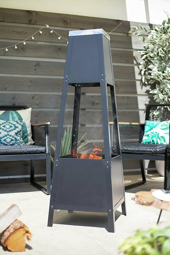 La Hacienda Contemporary Silver Top Chimenea - Black RRP £89.49 Log Burner | Patio Heater|  Stove | Fire Pit | BBQ Chiminea