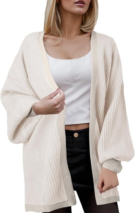 Long Sleeve Chunky Knit Oversized Cardigan | Beige | Size Large | RRP £29.99