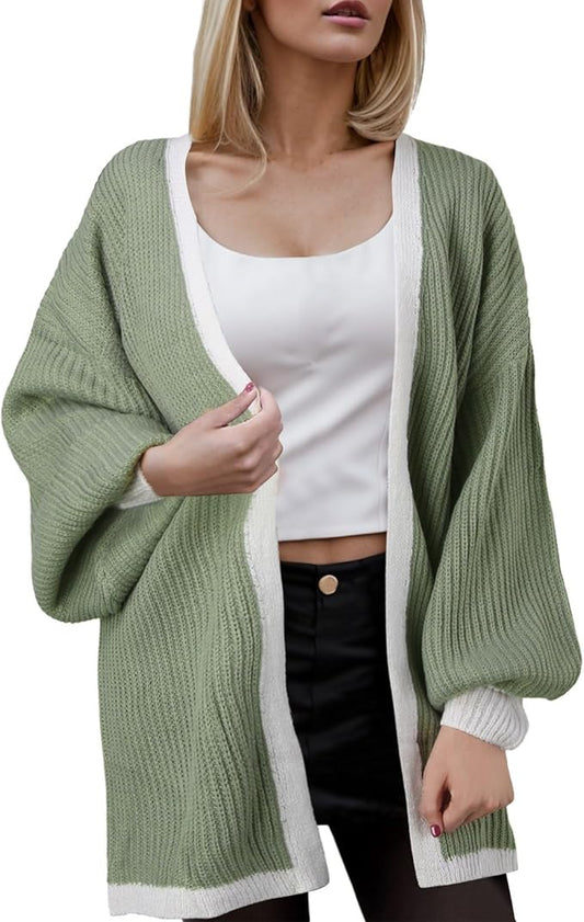 Long Sleeve Chunky Knit Oversized Cardigan | Khaki | Size Large | RRP £29.99