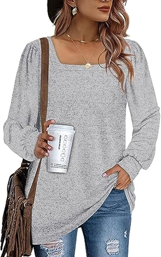 Amazon Long Sleeve Square Neck Tunic | Grey | Size M | RRP £24.99