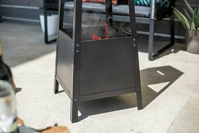 La Hacienda Contemporary Silver Top Chimenea - Black RRP £89.49 Log Burner | Patio Heater|  Stove | Fire Pit | BBQ Chiminea