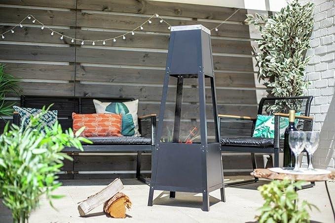 La Hacienda Contemporary Silver Top Chimenea - Black RRP £89.49 Log Burner | Patio Heater|  Stove | Fire Pit | BBQ Chiminea
