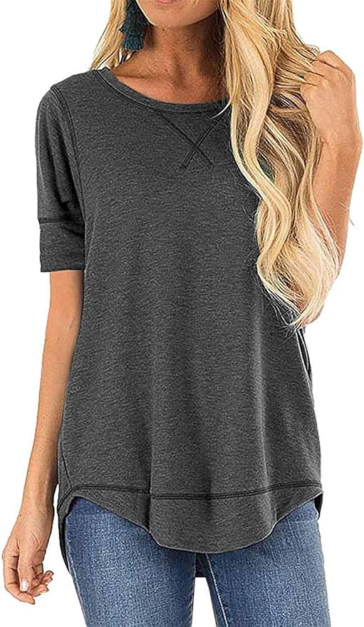 Amazon Short Sleeve Side Split Tunic Top | Casual T-Shirt | Grey | Size Medium | RRP £19.98