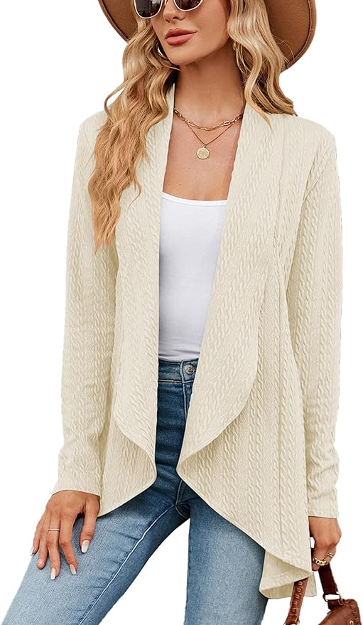 Amazon Open Front Oversized Long Sleeve Waterfall Knit Solid Cardigan | Apricot | Size XXL | RRP £20.89