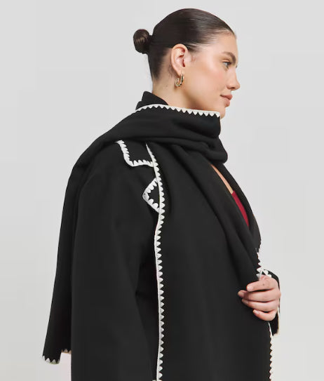 Black Blanket Stitch Maxi Scarf Coat Size 18