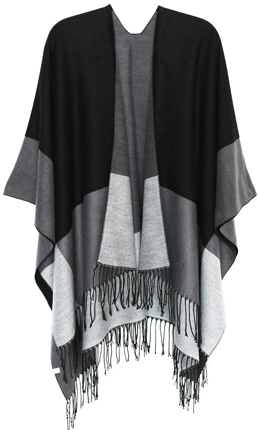 BNWT Grey and Black Poncho Shawl One Size S-XL RRP £20