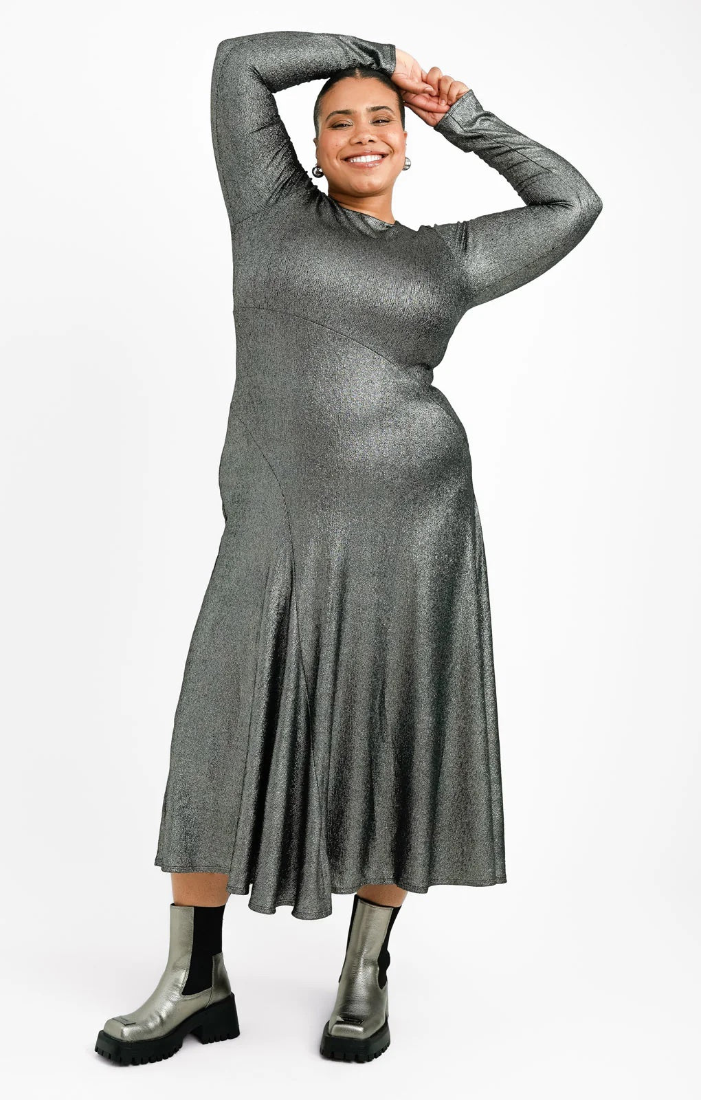 Topshop Curve Metallic Cut and Sew Maxi Dress Size 22 Silver RRP £65