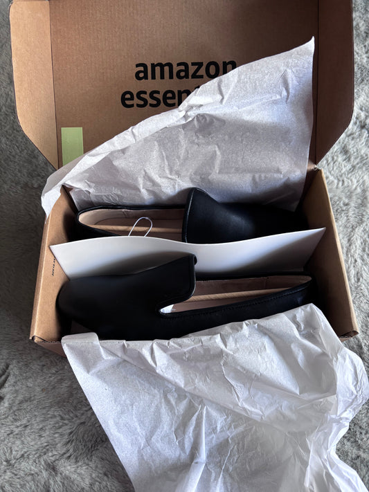 Amazon Essentials Soft Loafers Black Faux Leather Size UK 10.5 RRP £34