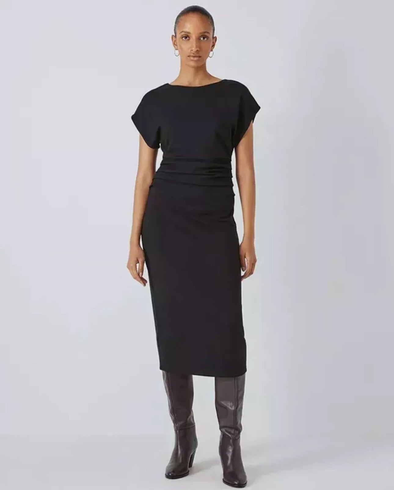 John Lewis Ruched Cap Sleeve Dress, Black, Size 10 BNWT RRP £59