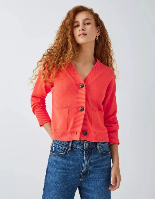 BNWT John Lewis Patch Pocket Cardigan Coral Size S RRP £34