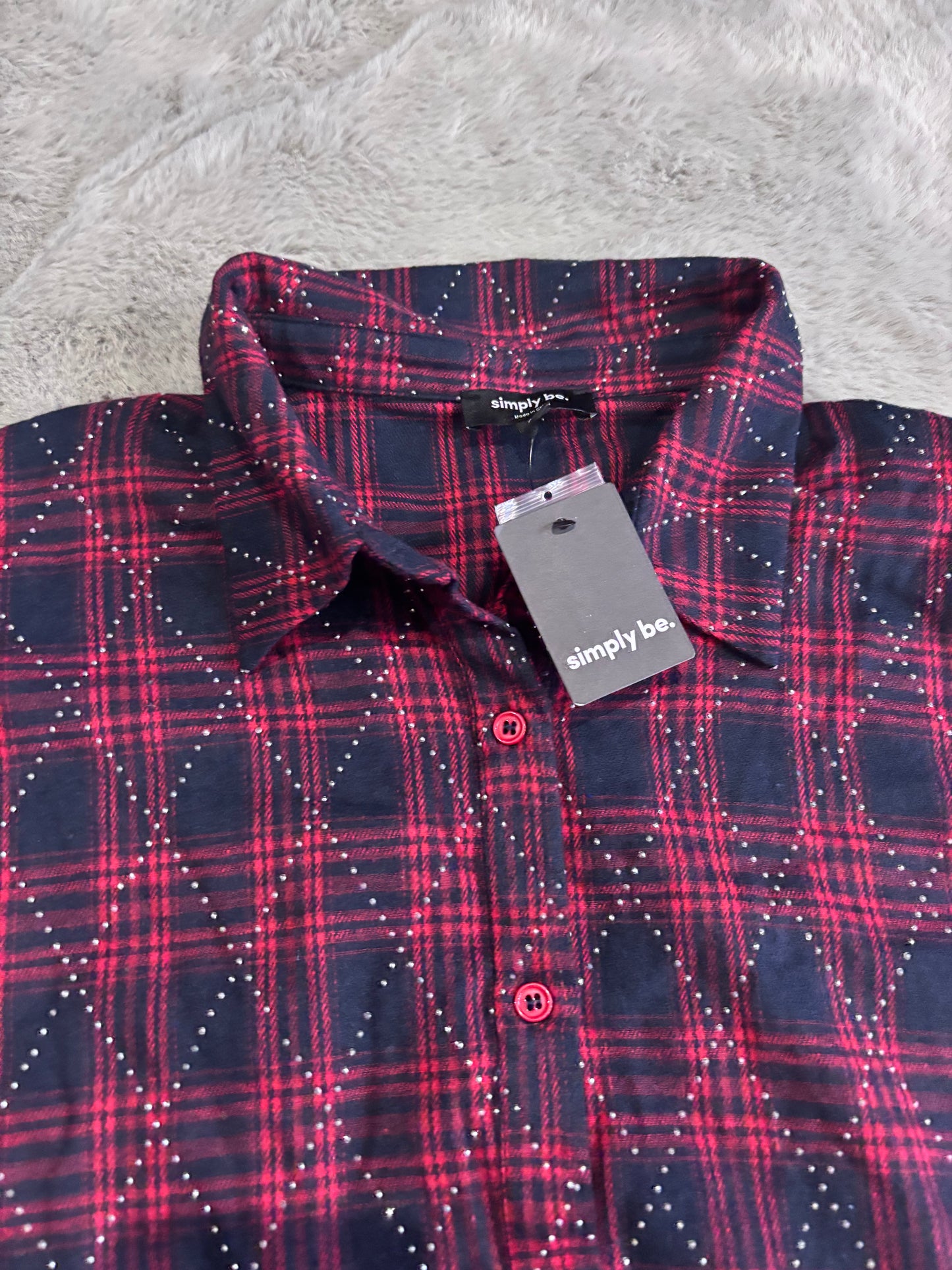 Red/Blue Checked Embellished Diamante Shirt Dress Size 24
