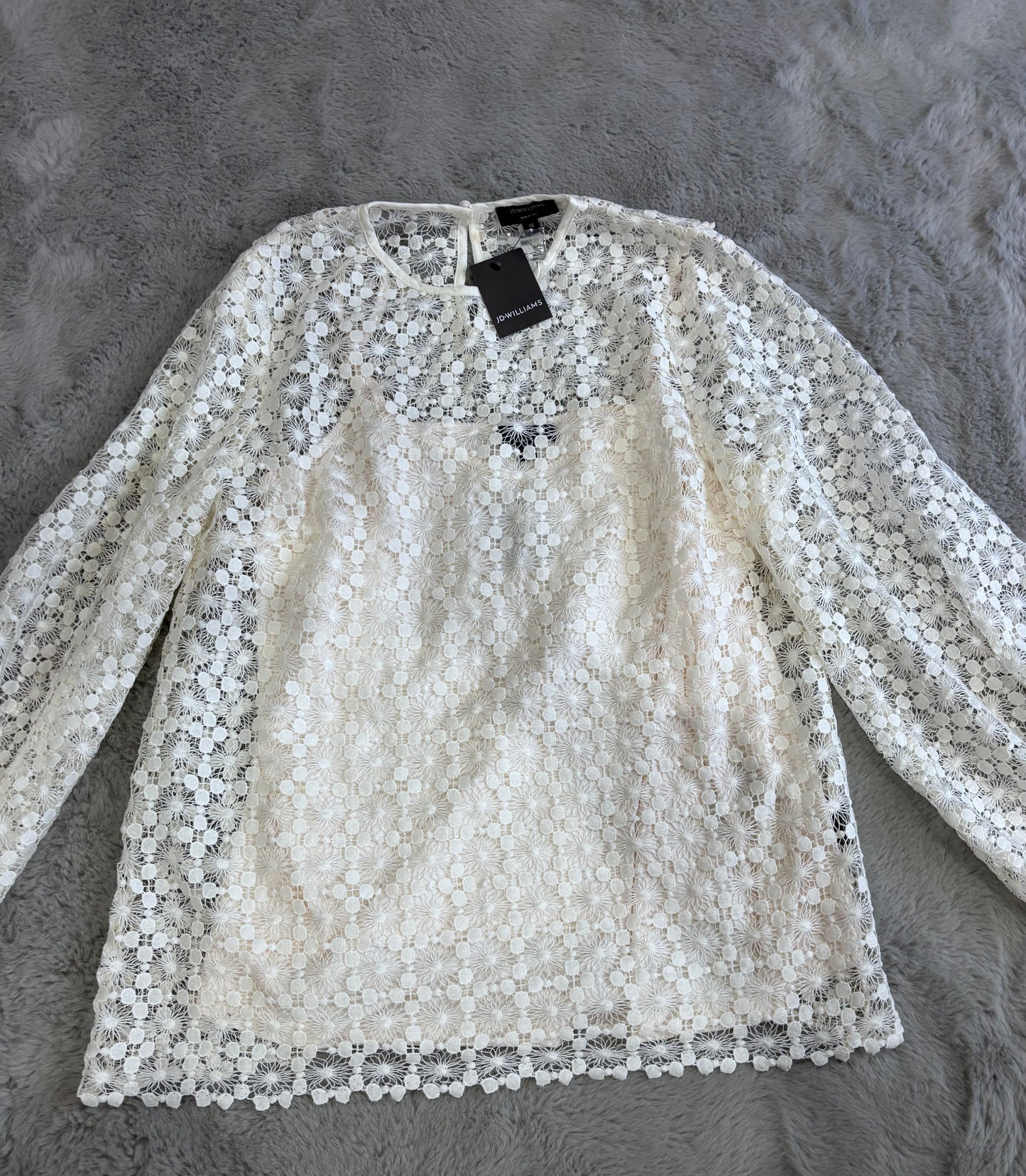 JD Williams Lace Bishop Sleeve Blouse Size 14