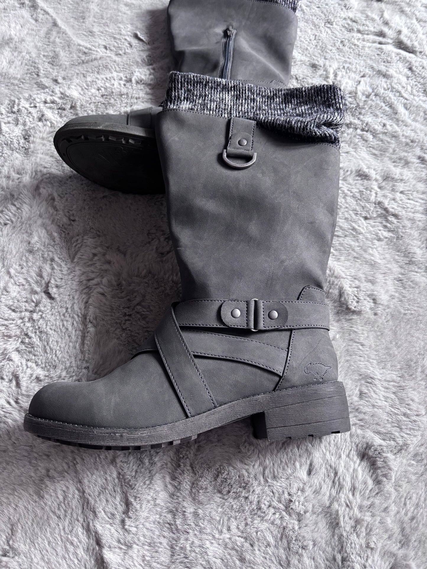 Rocket Dog Tesla Knitted High Leg Boots D Fit Charcoal Size UK 7