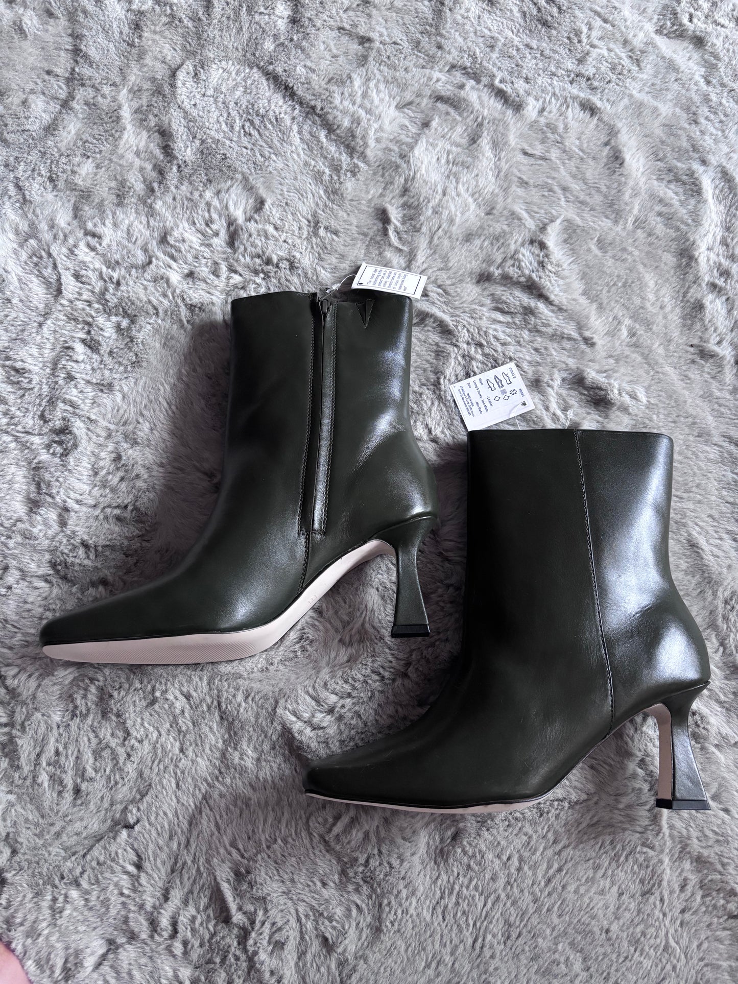 Olive Green Leather Square Toe Boot E Fit Size UK 6