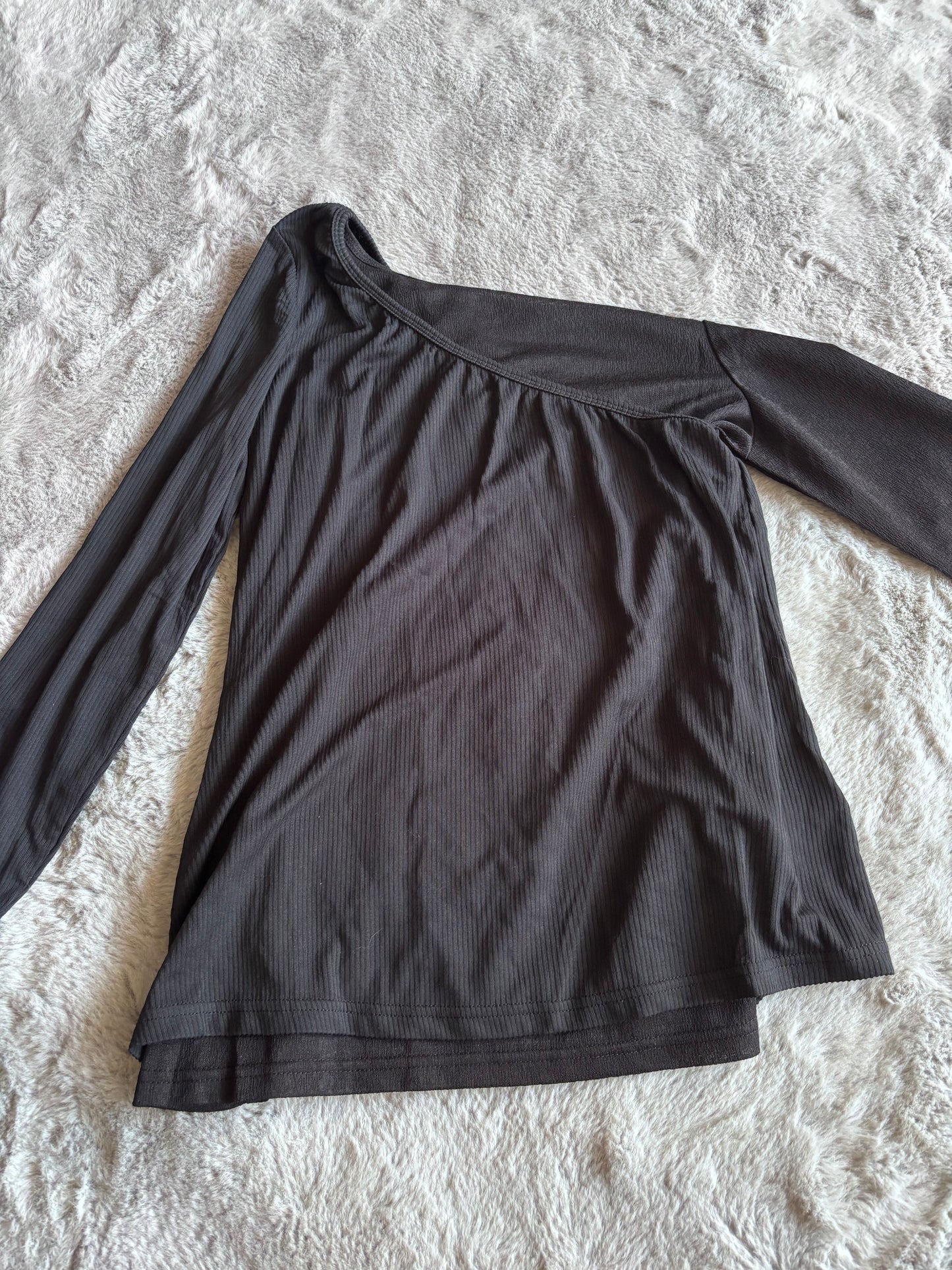 Black 2 in 1 Knit Look Mesh Top Size 12