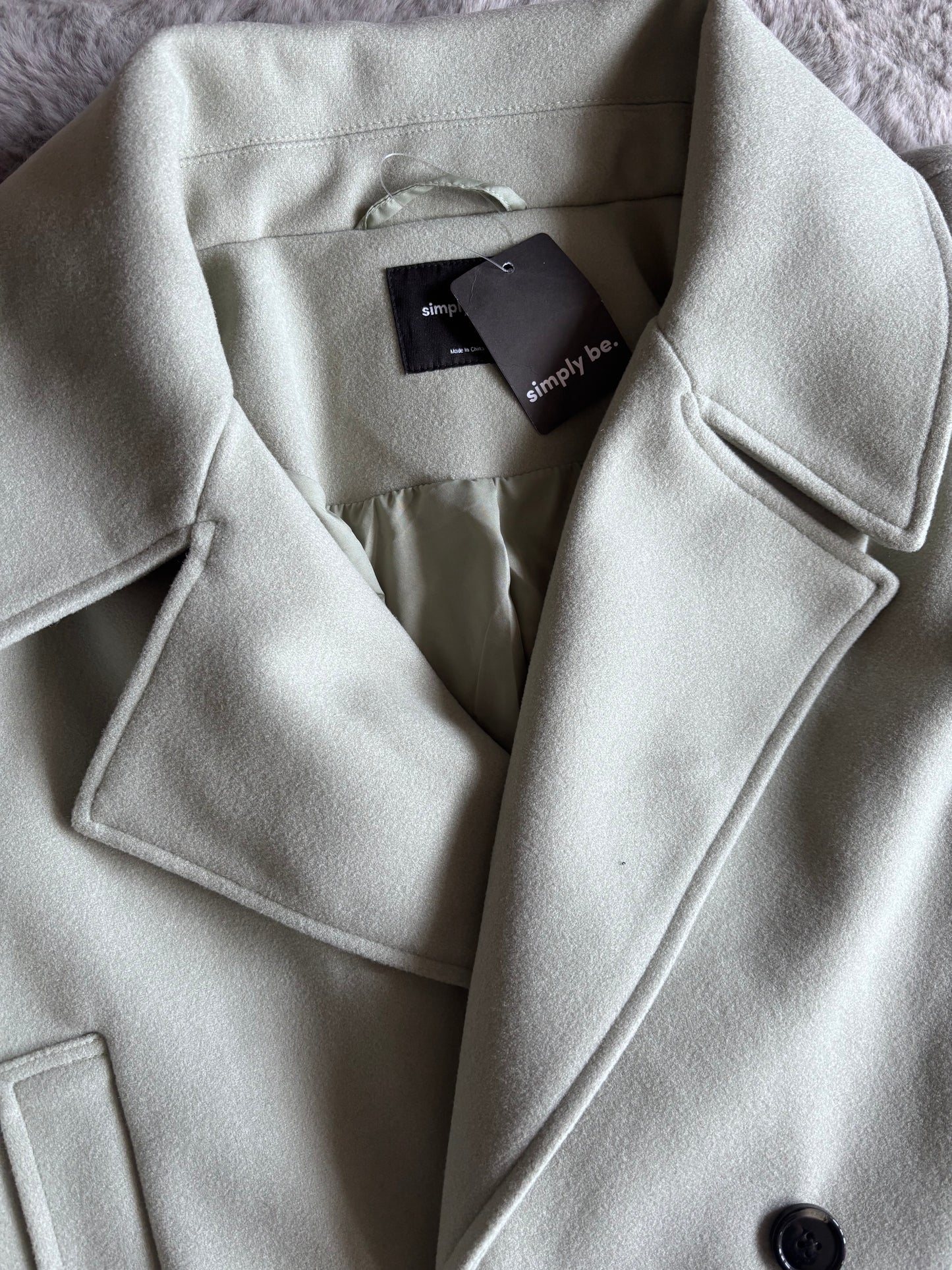 Simply Be Sage DB Faux Wool Coat Size 20