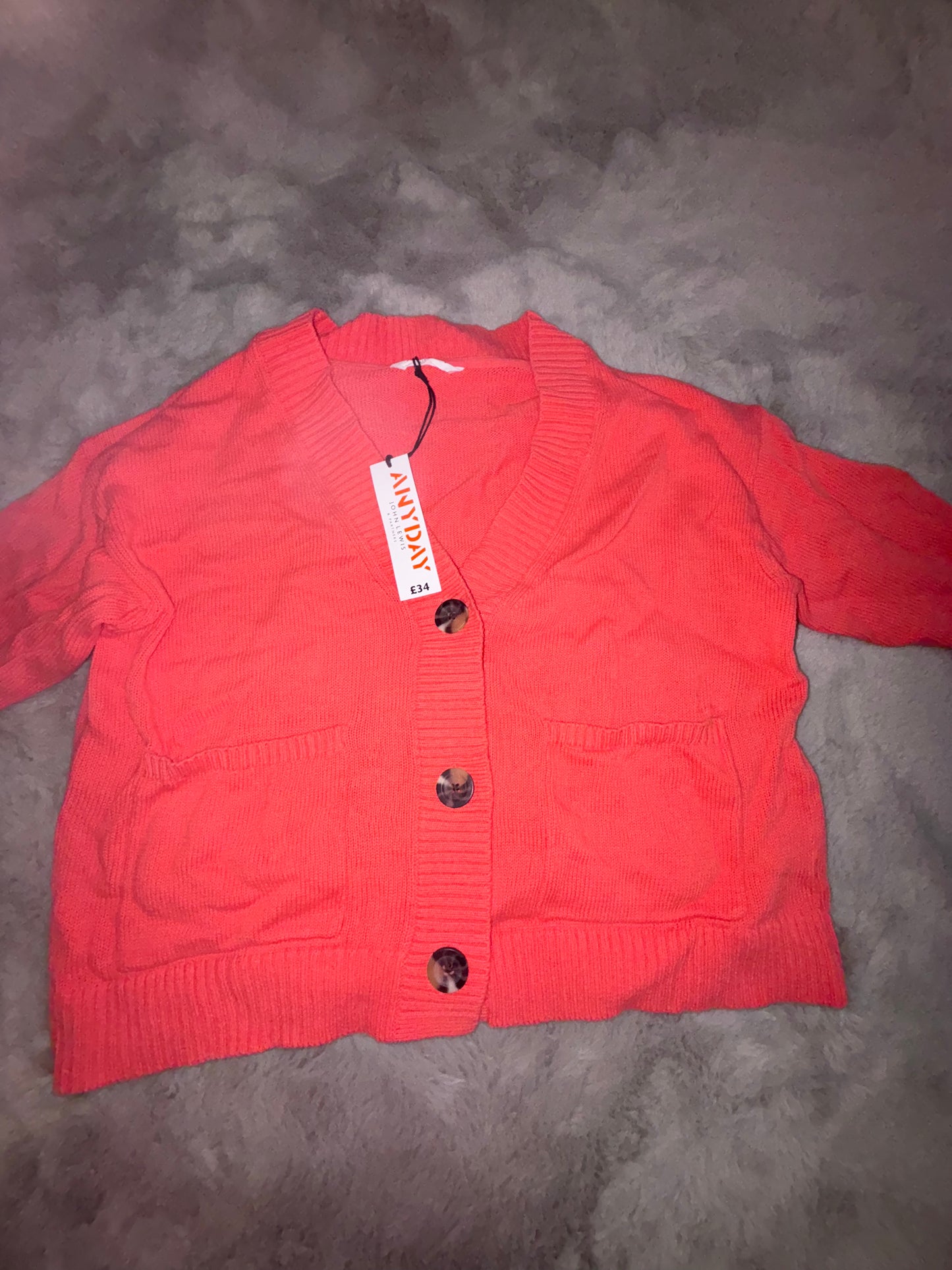 BNWT John Lewis Patch Pocket Cardigan Coral Size S RRP £34