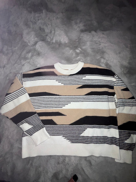 AND/OR Bonnie Abstract Stripe Wool Blend Jumper, Cream/Black, L