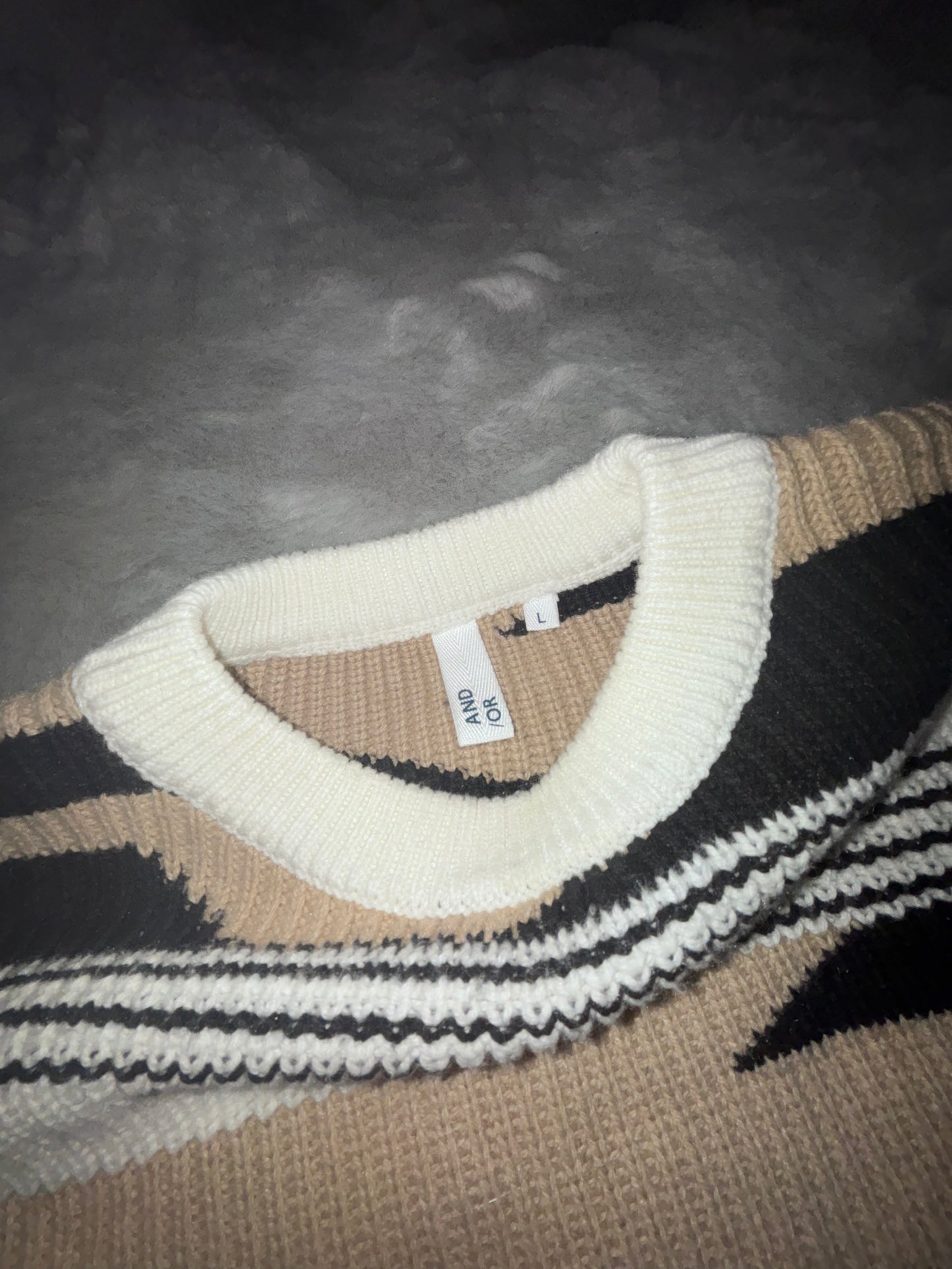 AND/OR Bonnie Abstract Stripe Wool Blend Jumper, Cream/Black, L