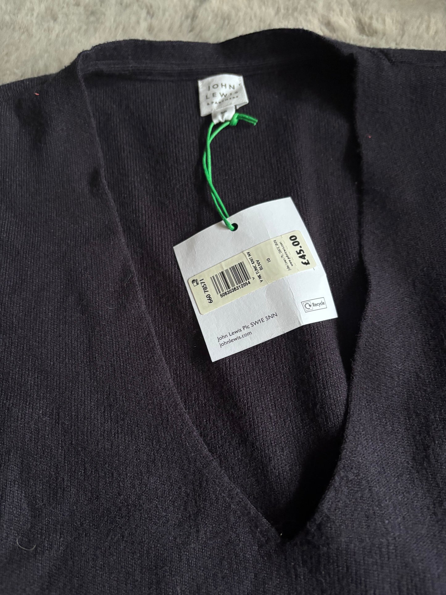 John Lewis V-Neck Knit Tunic Navy Size 10 BNWT RRP £45