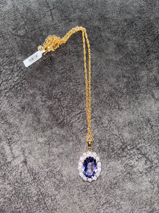 Oval Swarovski Crystals Pendant Necklace, Dated Circa 1990s, Gold/Purple RRP £55