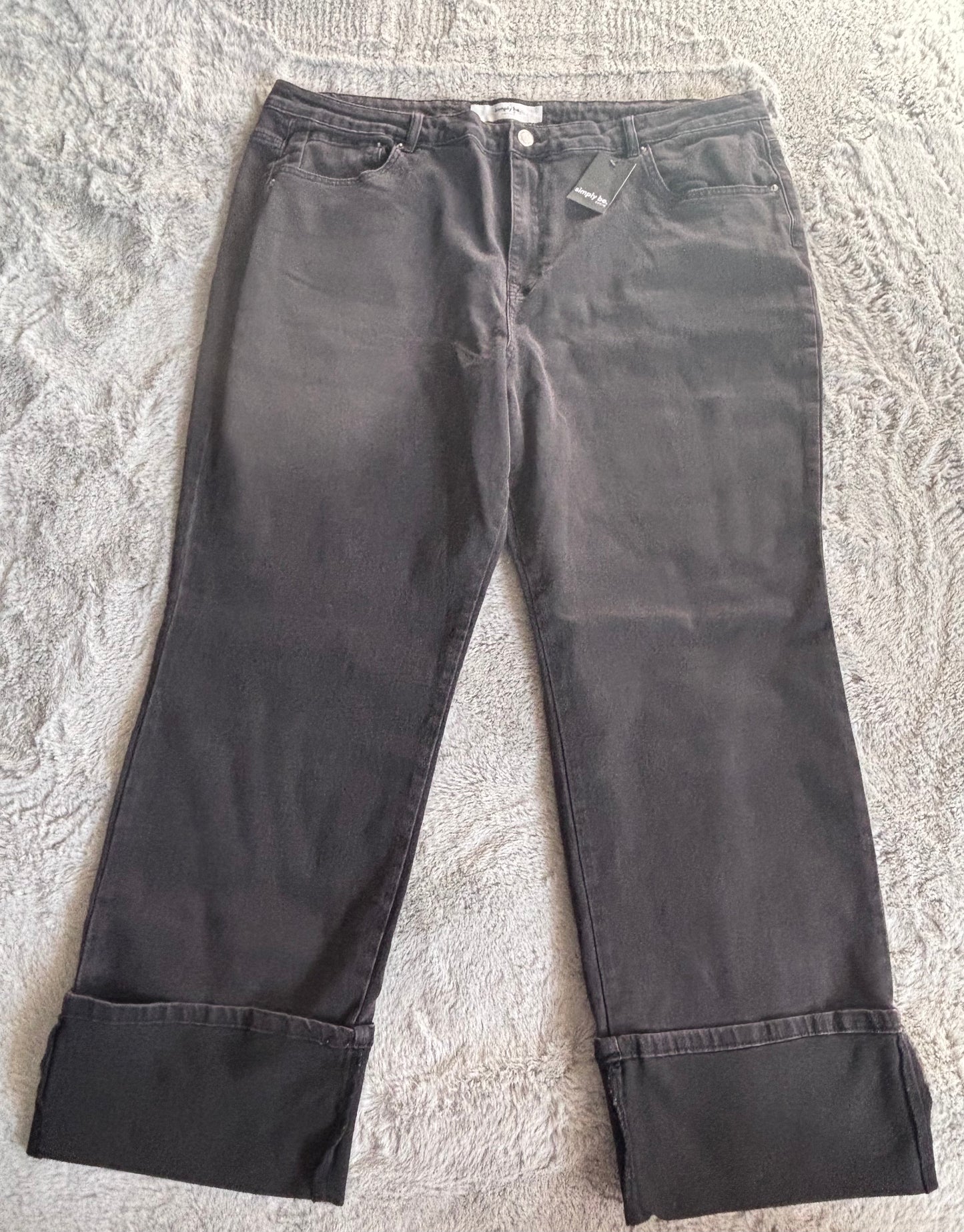 Black Turn Up Hem Straight Leg Jeans Size 24 RRP £35