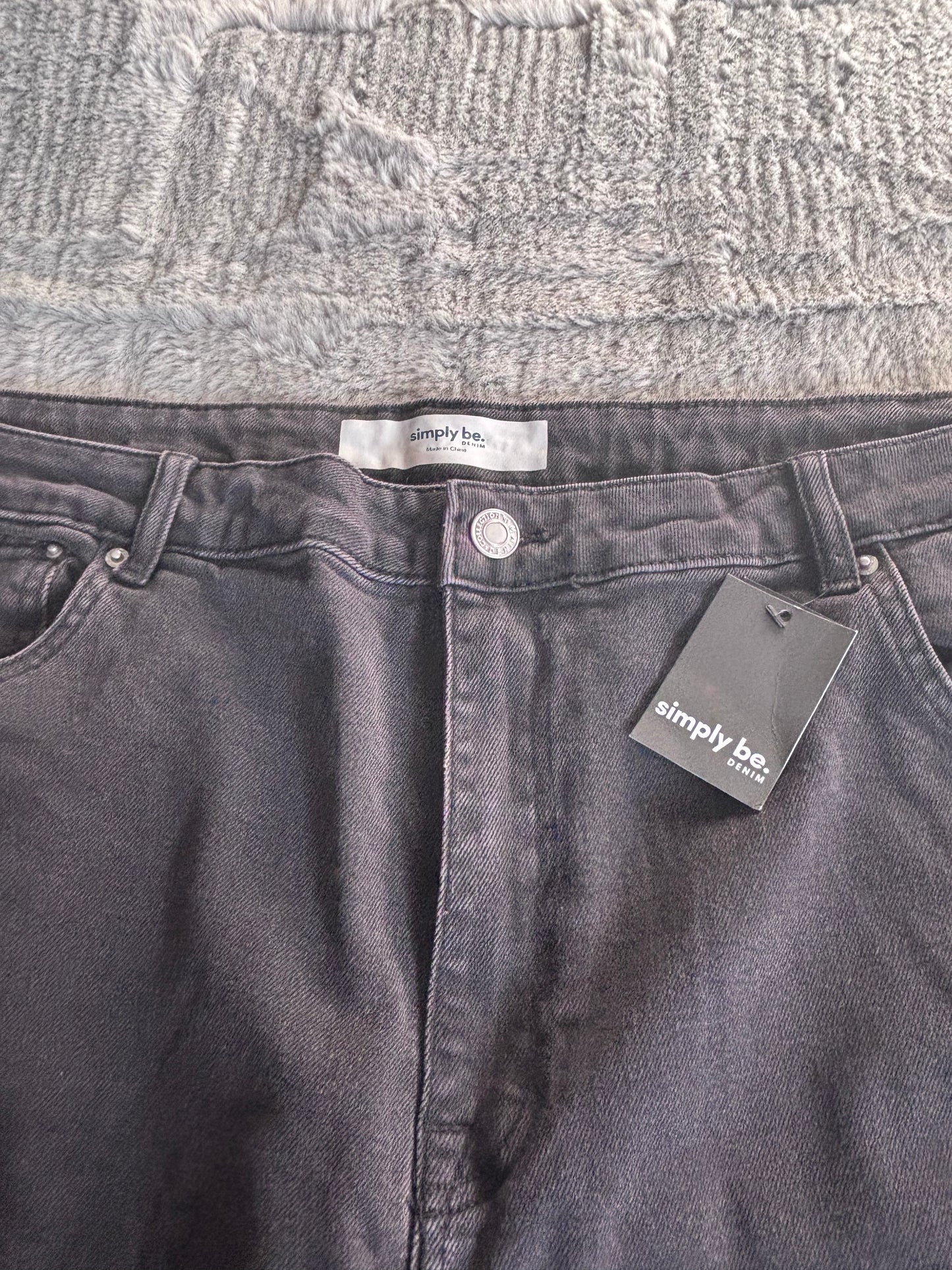 Black Turn Up Hem Straight Leg Jeans Size 24 RRP £35