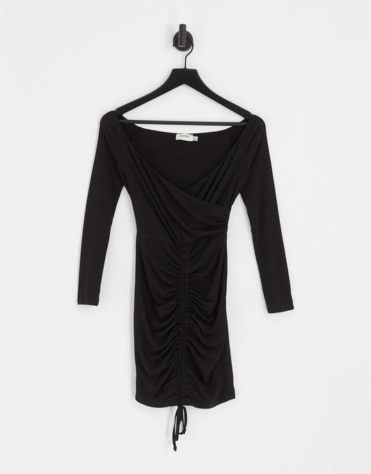 Flounce London Ruched Bardot Bodycon Mini Dress Size 10 RRP £34.99