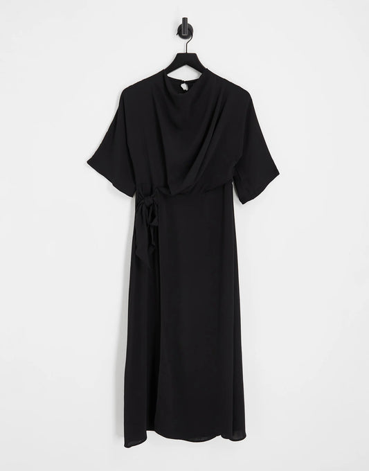 ASOS Design Black Cowl Neck Midi Dress Size 10 RRP £38 Prom / Party