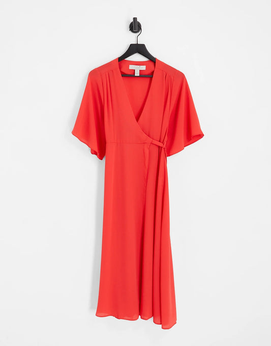 Liquorish Kimono Sleeve Wrap Dress Red Size UK 8 RRP £38.50