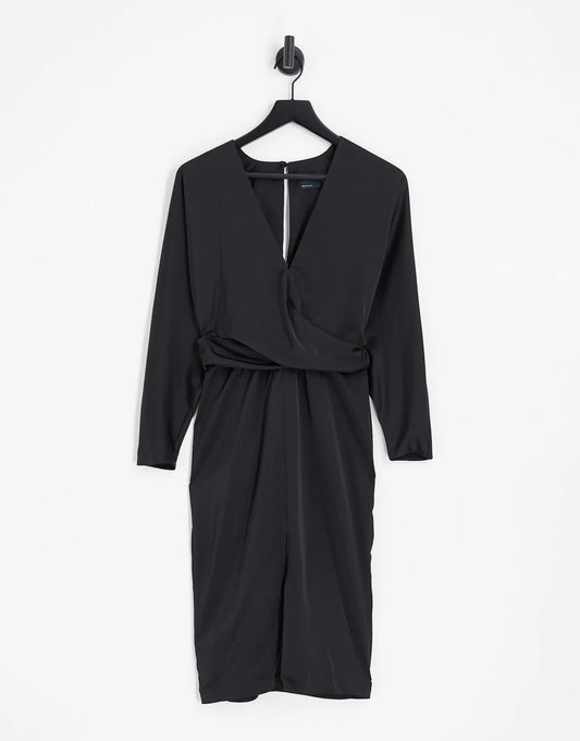ASOS Design Black Satin Midi Dress Size 8 RRP £55 Prom / Party