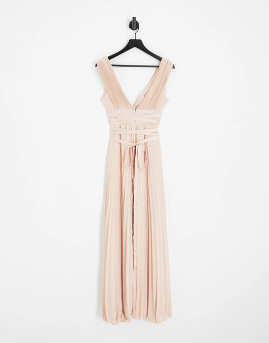 ASOS Design Pleated Cami Maxi Dress Blush Size 8 RRP £65