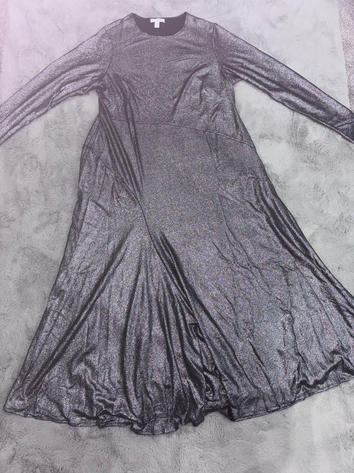 Topshop Curve Metallic Cut and Sew Maxi Dress Size 22 Silver RRP £65
