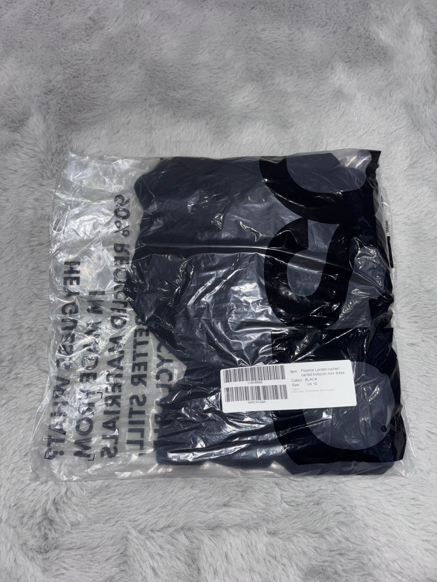 Flounce London Ruched Bardot Bodycon Mini Dress Size 10 RRP £34.99