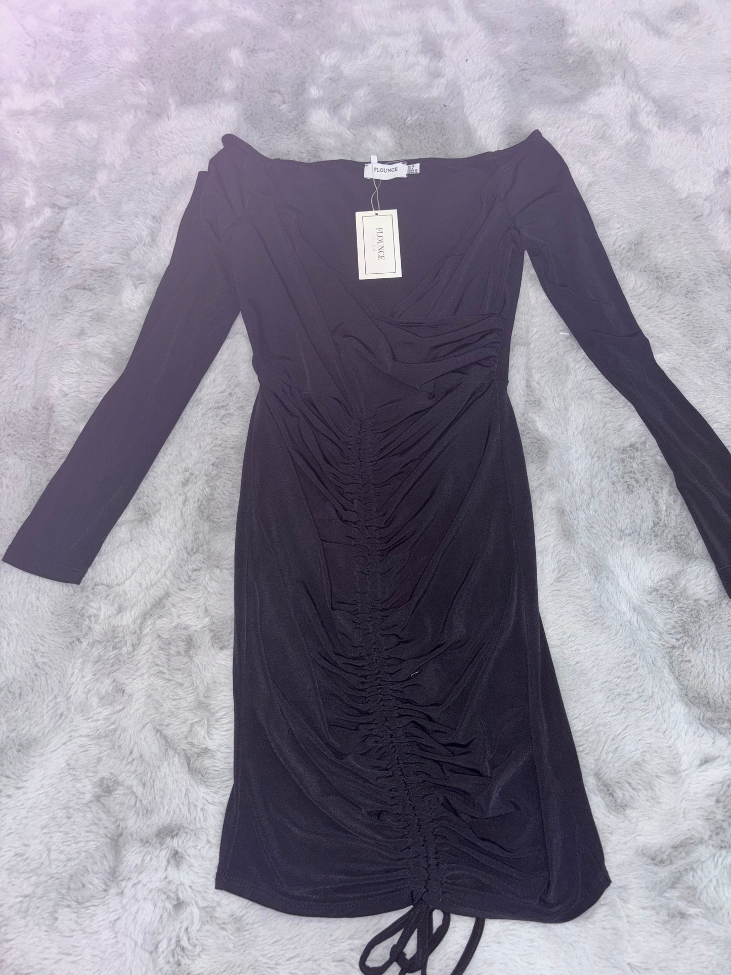Flounce London Ruched Bardot Bodycon Mini Dress Size 10 RRP £34.99