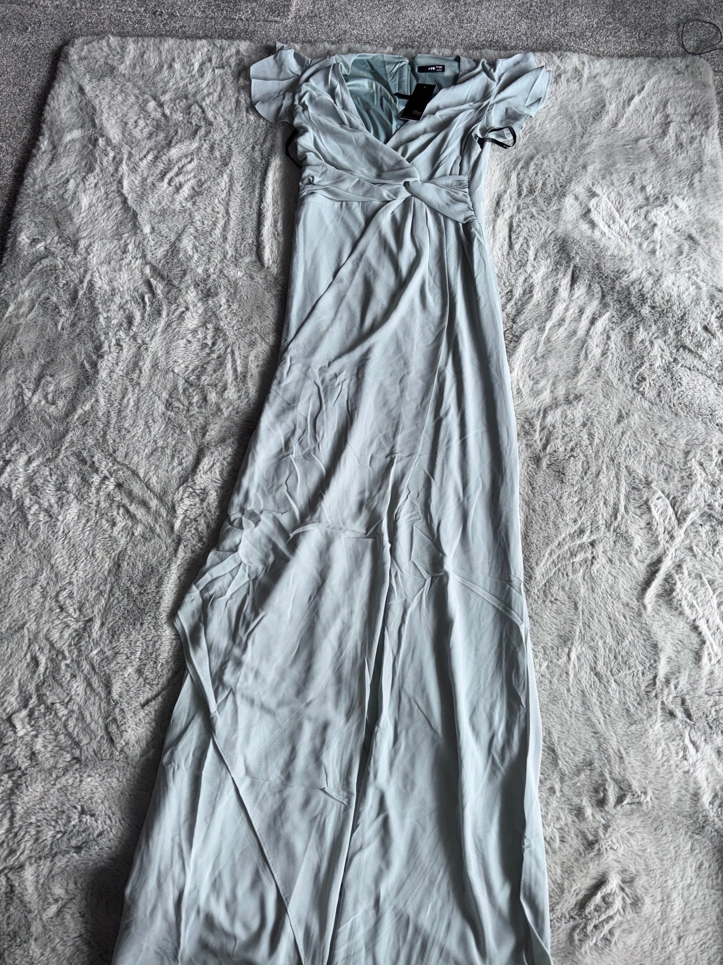TFNC Flutter Sleeve Ruffle Detail Maxi Dress Sage Size 8 Prom / Bridesmaid RRP £65