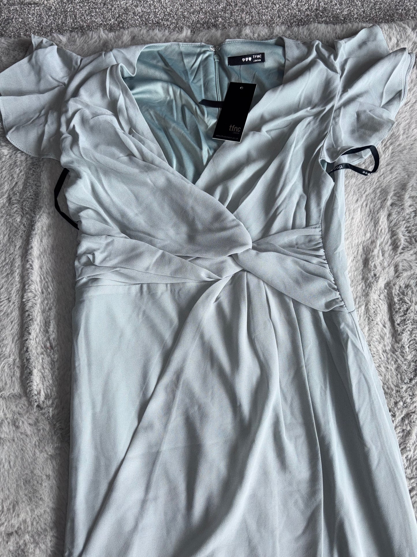TFNC Flutter Sleeve Ruffle Detail Maxi Dress Sage Size 8 Prom / Bridesmaid RRP £65