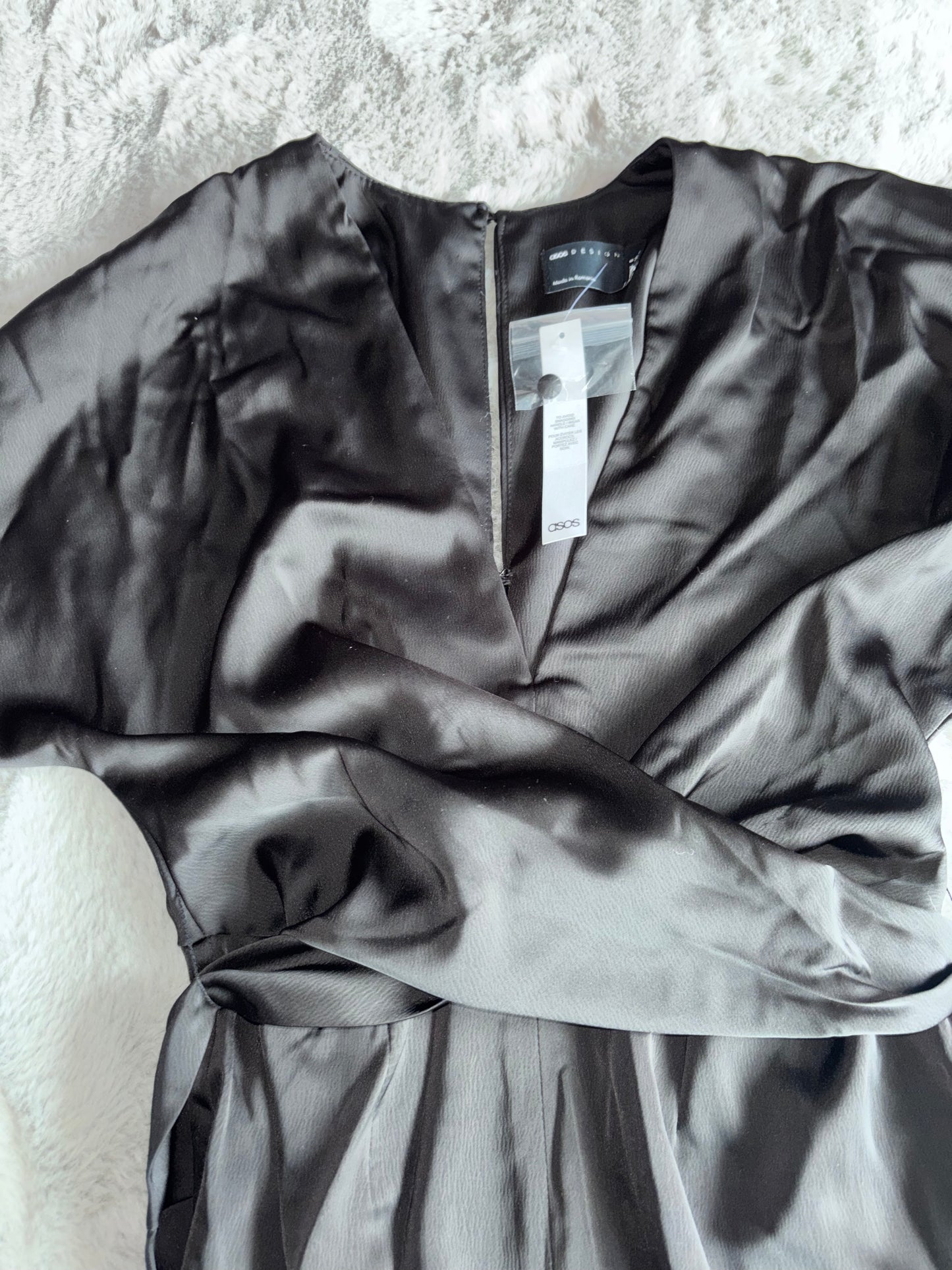 ASOS Design Black Satin Midi Dress Size 8 RRP £55 Prom / Party