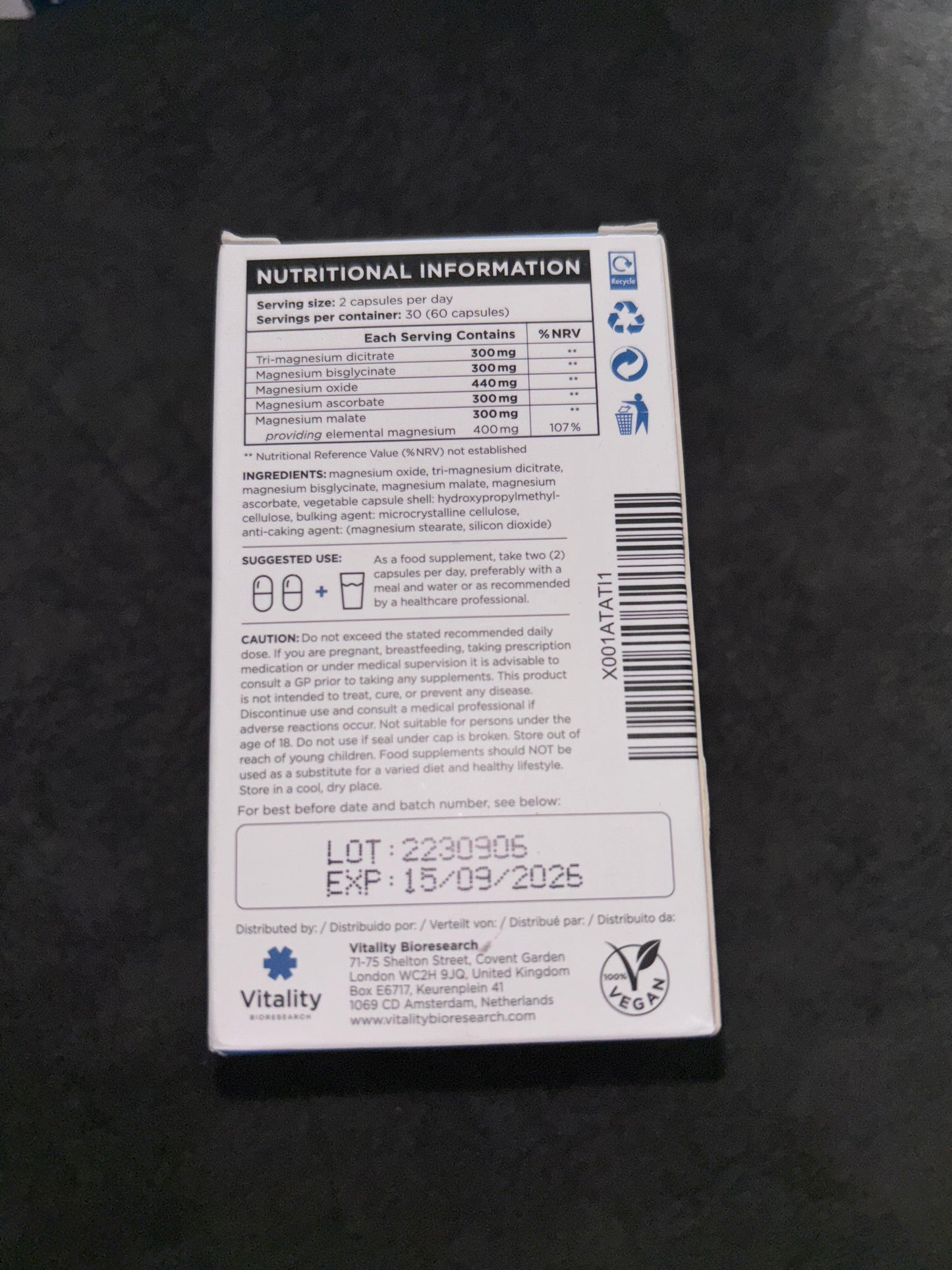 Magnesium Complex Food Supplement - High Strength Magnesium 60 tablets