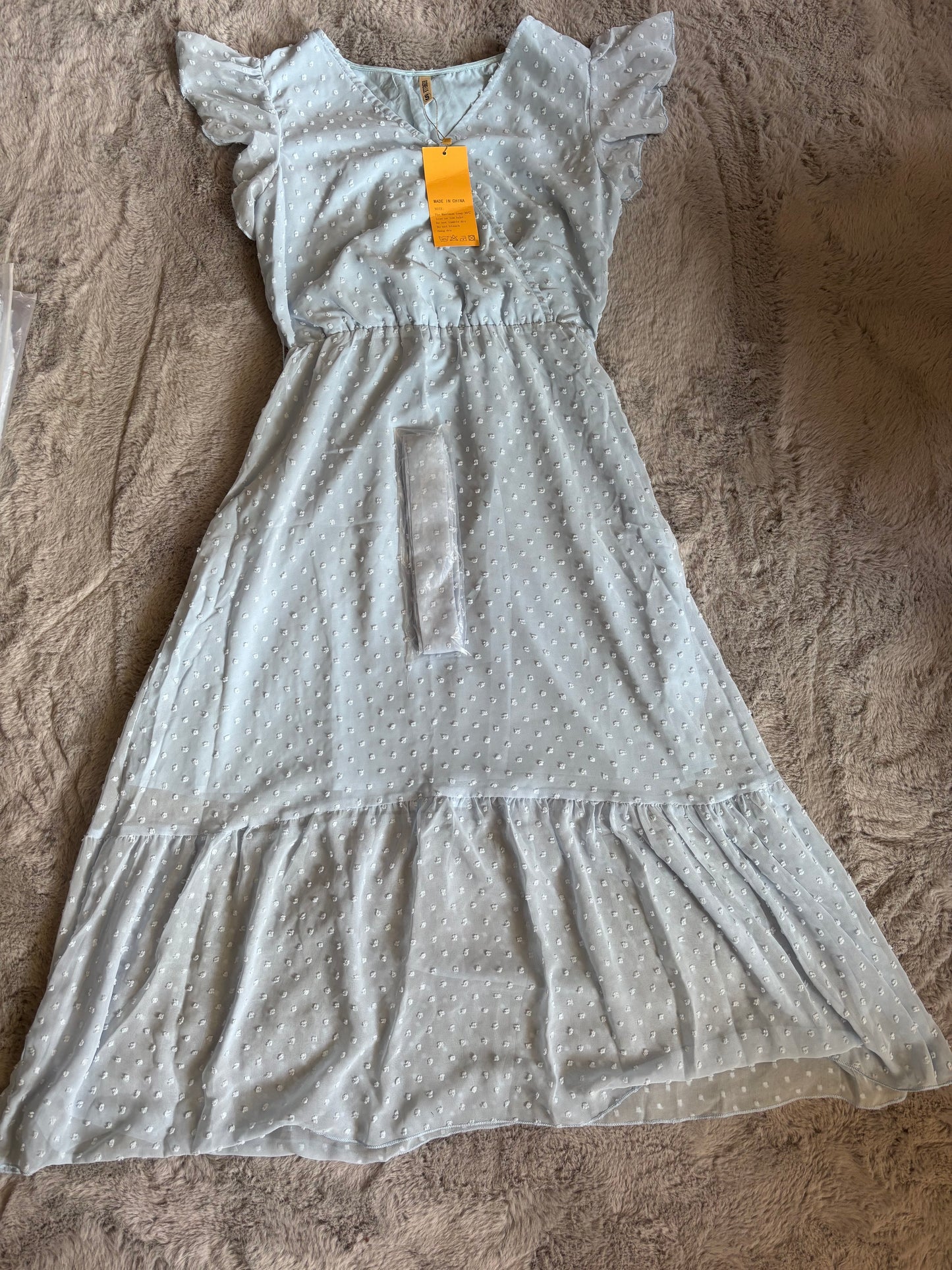 BNWT GRECERELLE Womens Summer Wrap Maxi Dress Swiss Dot Light Blue Size S (8-10) RRP £23.99
