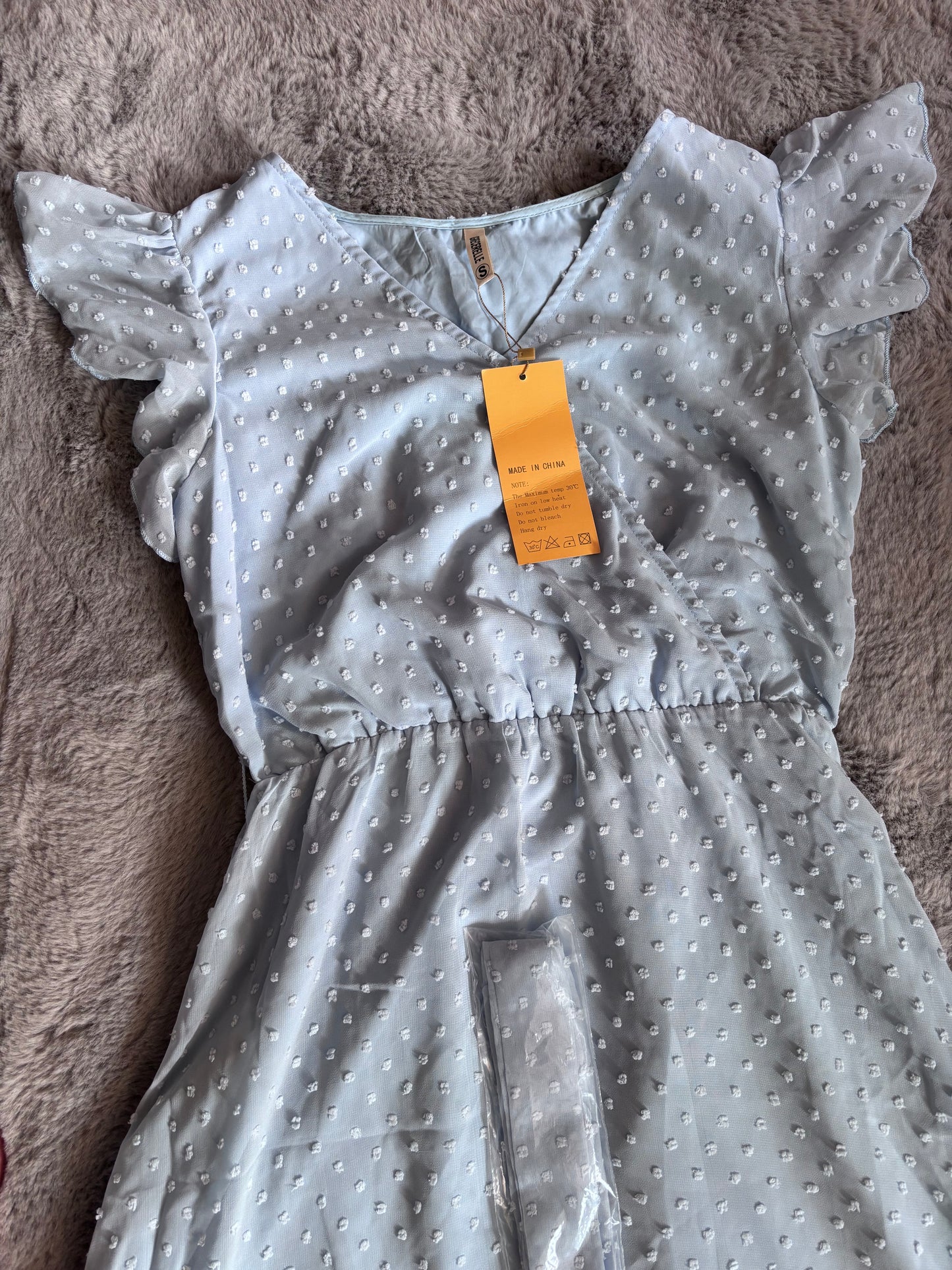 BNWT GRECERELLE Womens Summer Wrap Maxi Dress Swiss Dot Light Blue Size S (8-10) RRP £23.99