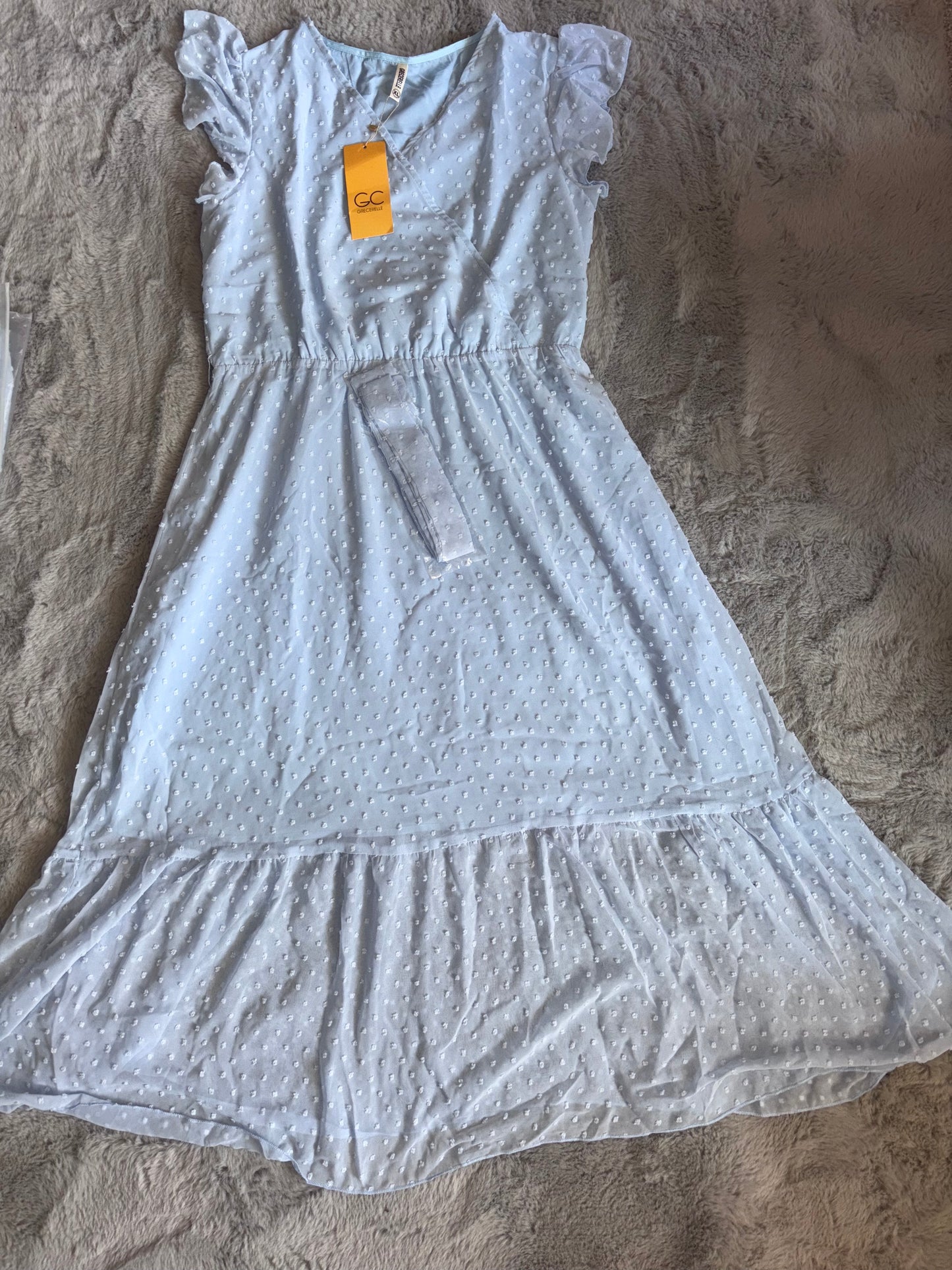 BNWT GRECERELLE Womens Summer Wrap Maxi Dress Swiss Dot Light Blue Size XL (20-22) RRP £23.99