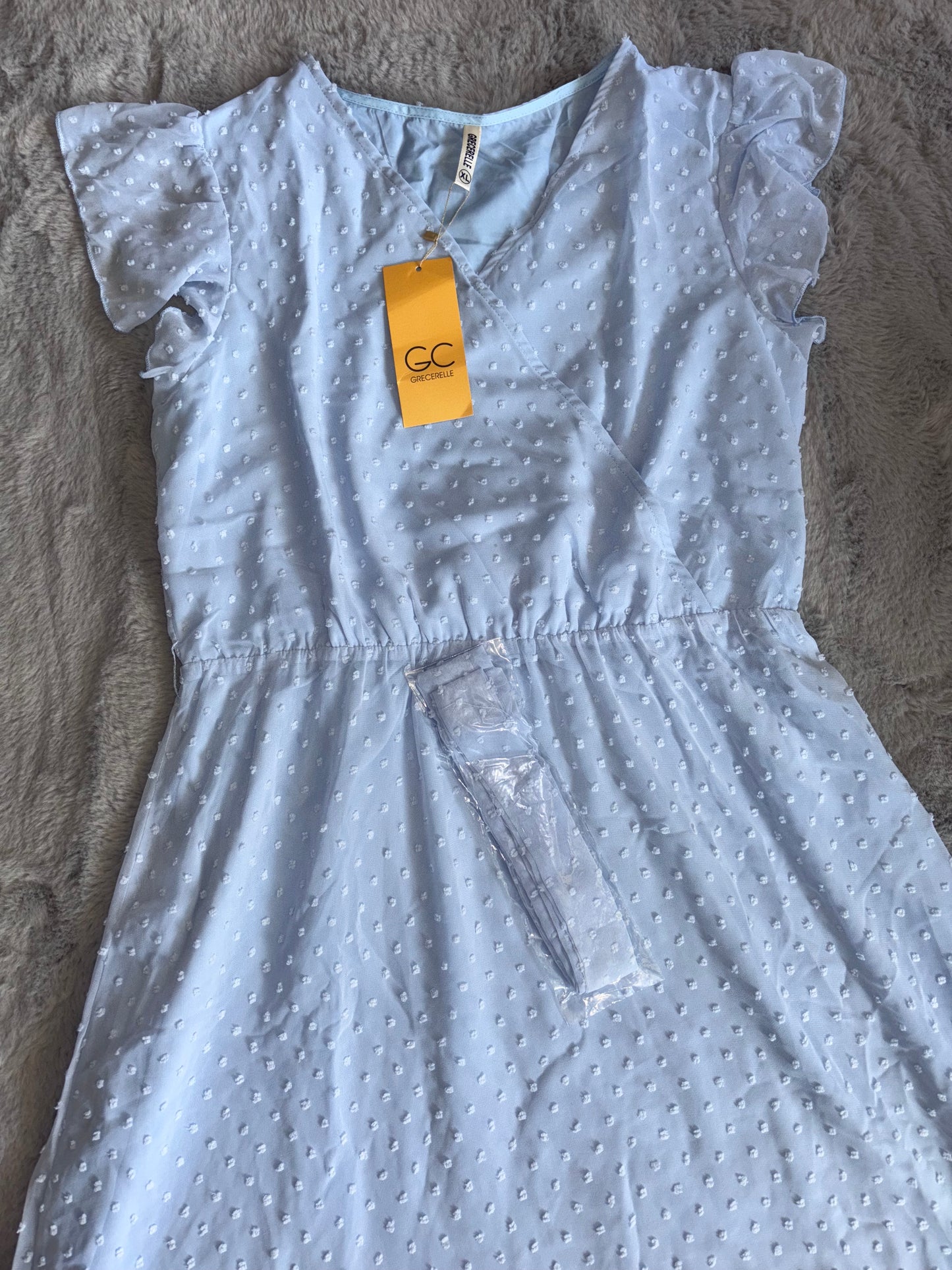 BNWT GRECERELLE Womens Summer Wrap Maxi Dress Swiss Dot Light Blue Size XL (20-22) RRP £23.99