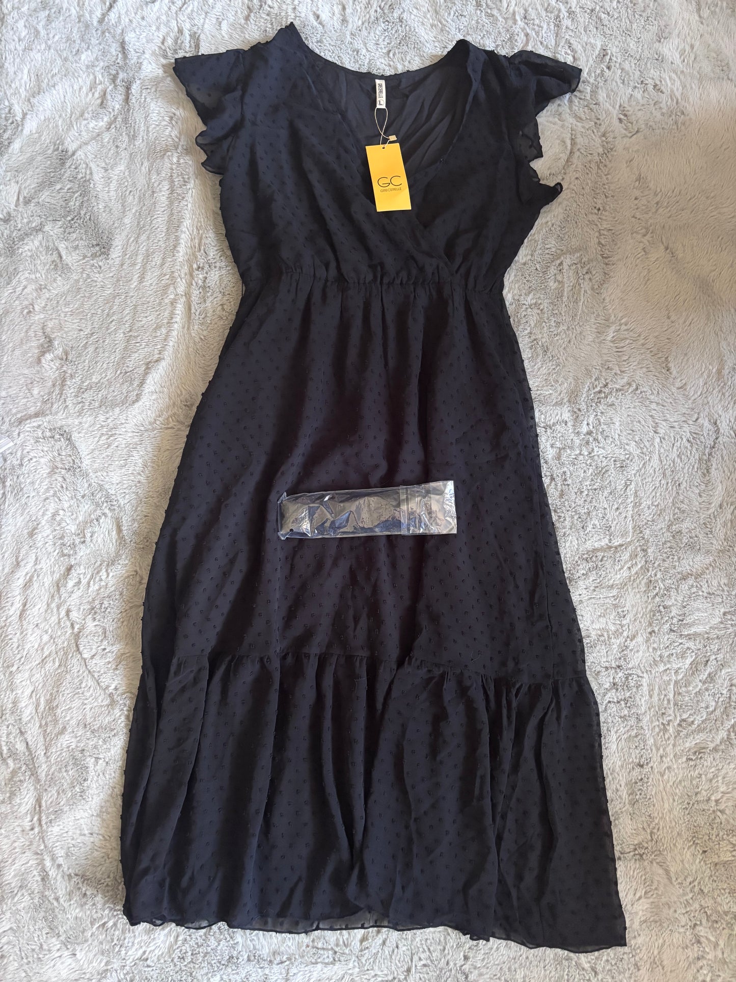 BNWT GRECERELLE Womens Summer Wrap Maxi Dress Swiss Dot Black Size L (16-18) RRP £23.99