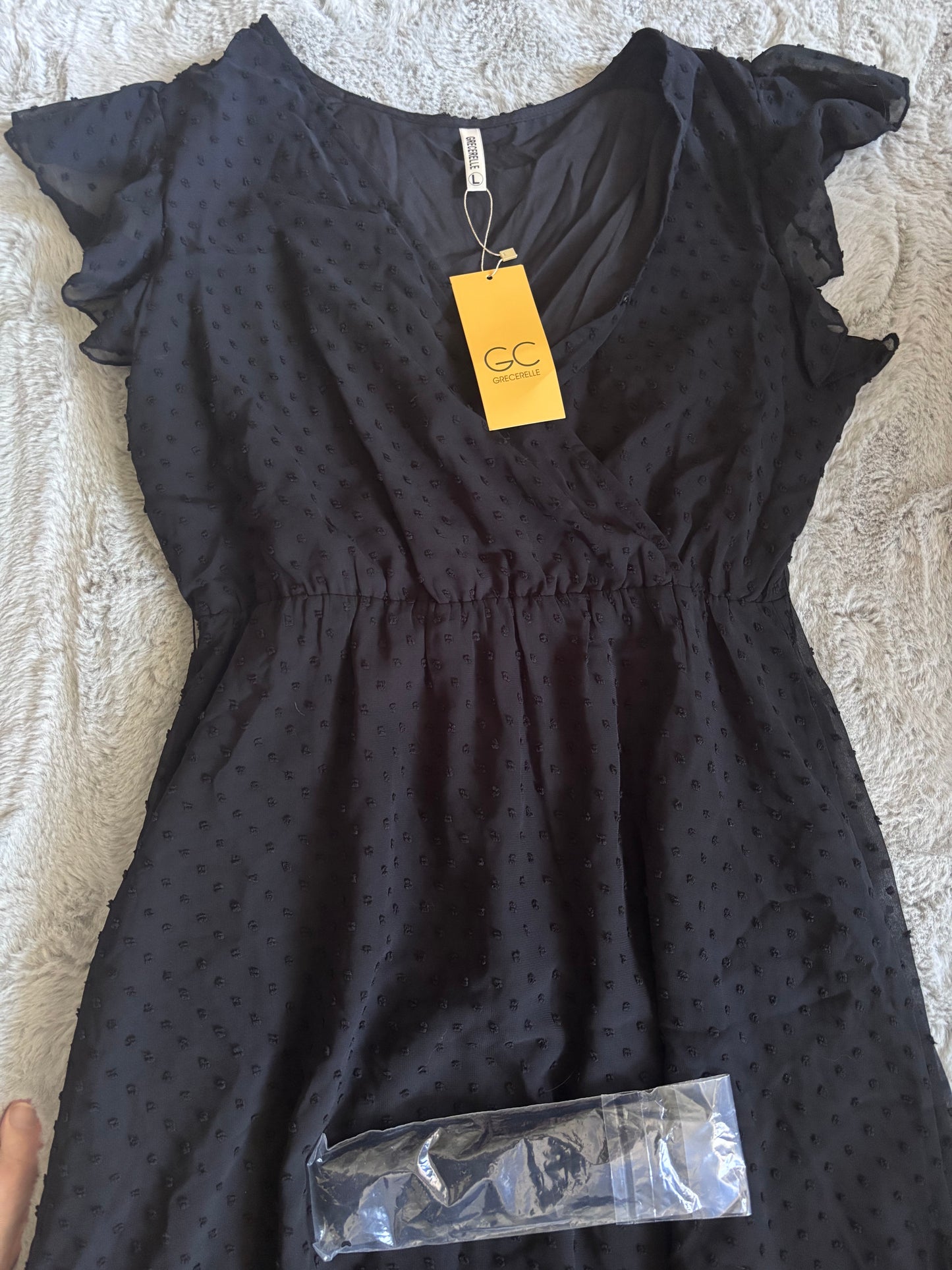 BNWT GRECERELLE Womens Summer Wrap Maxi Dress Swiss Dot Black Size L (16-18) RRP £23.99