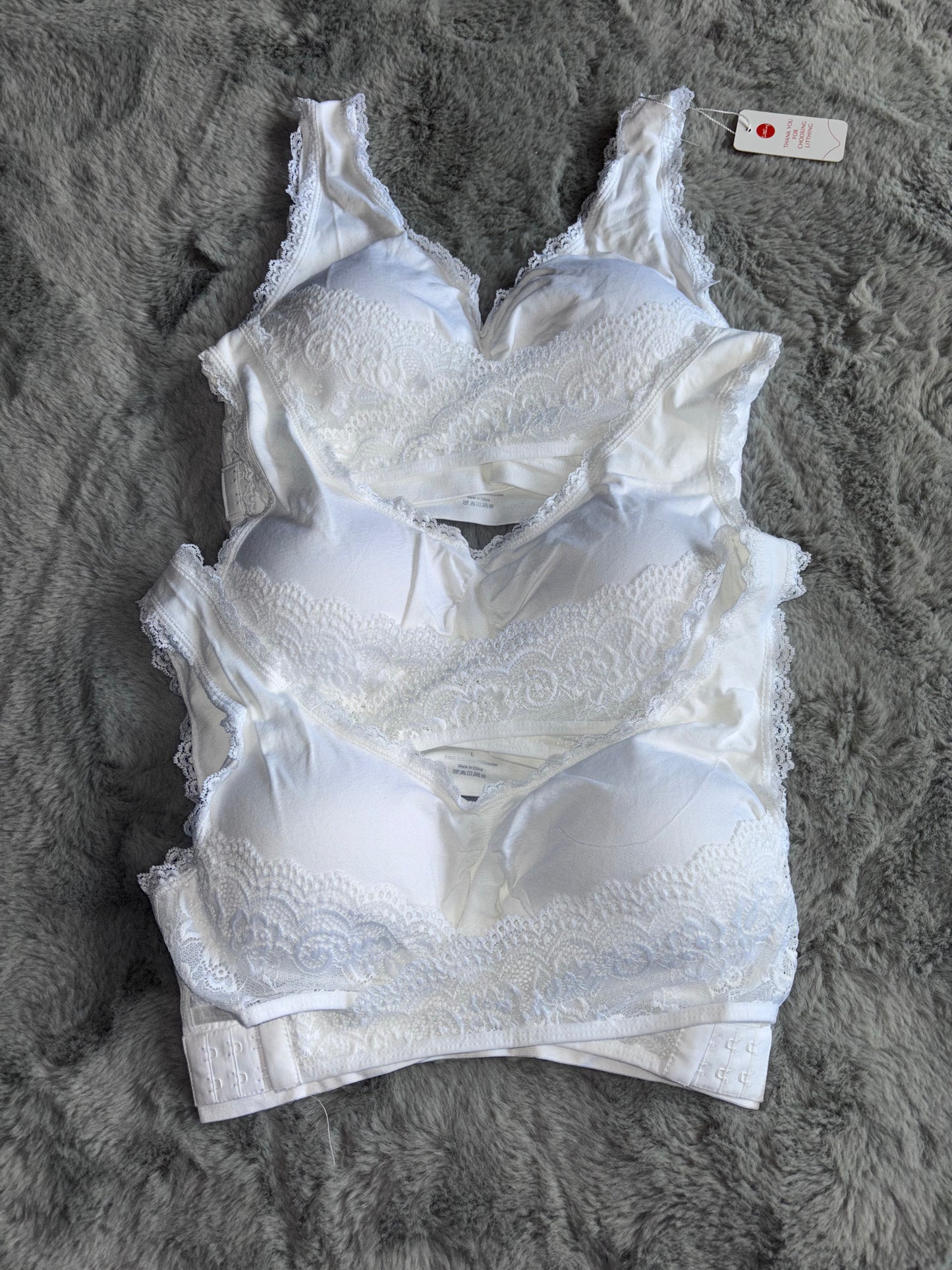 BNWT 3 Pack Wireless Lace Sports Bras Size Large White RRP £30