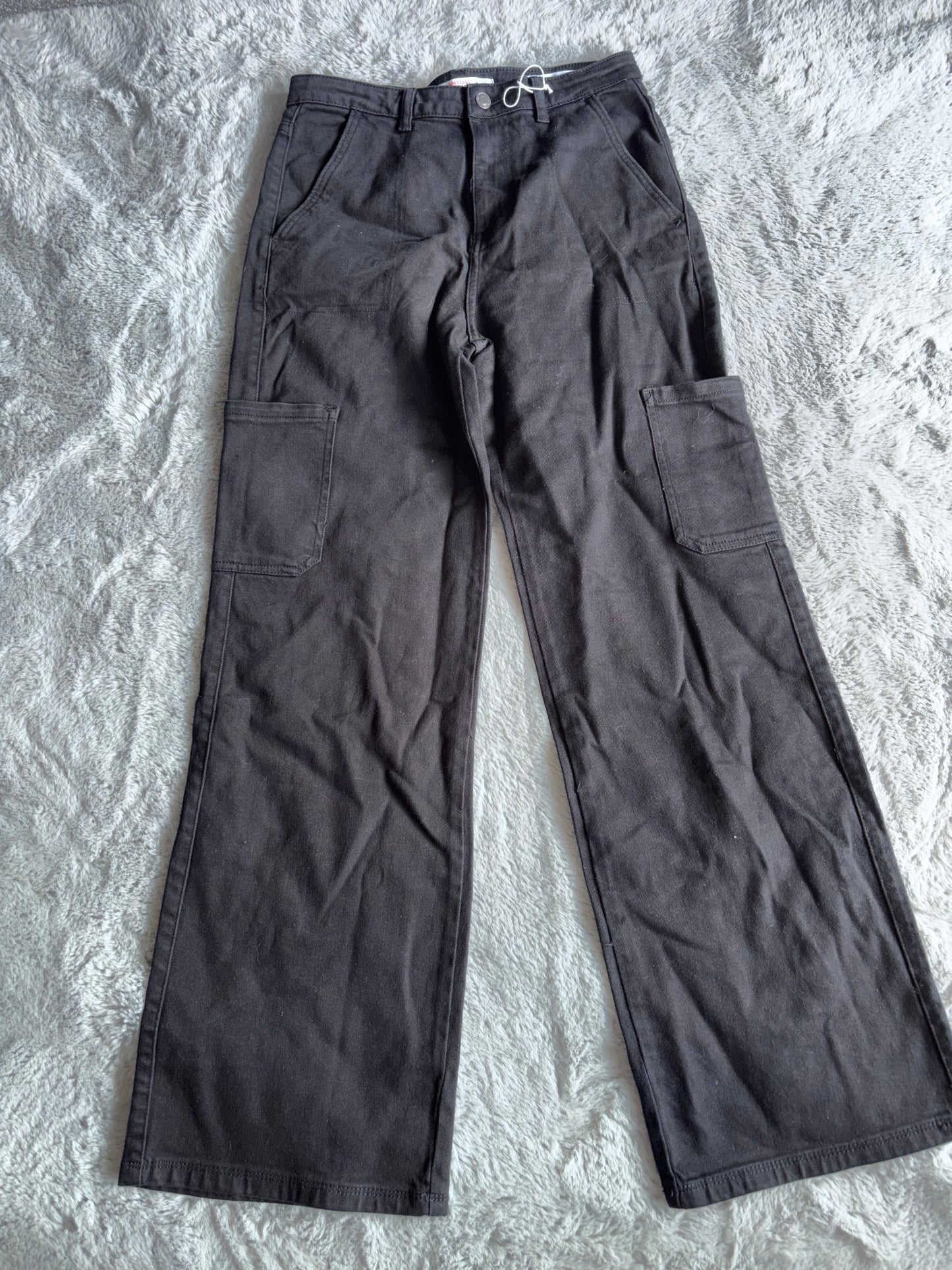 John Lewis Jeans Holborn Wide Black Cargo Pocket Denim UK Size 8 RRP £32