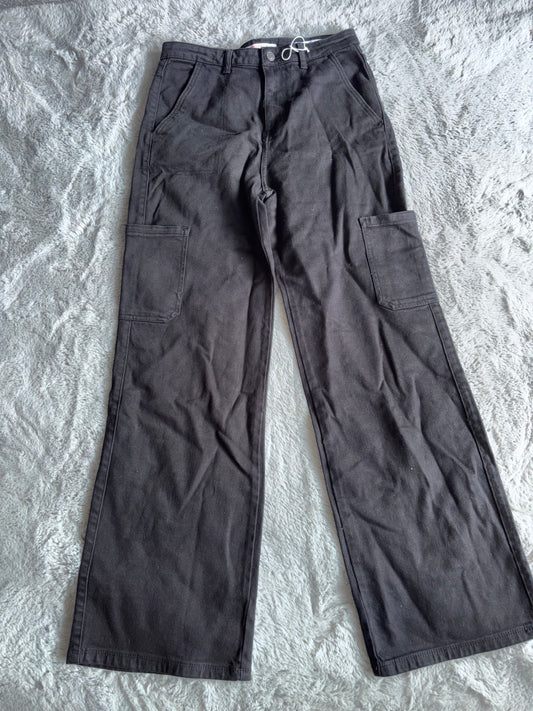 John Lewis Jeans Holborn Wide Black Cargo Pocket Denim UK Size 8 RRP £32